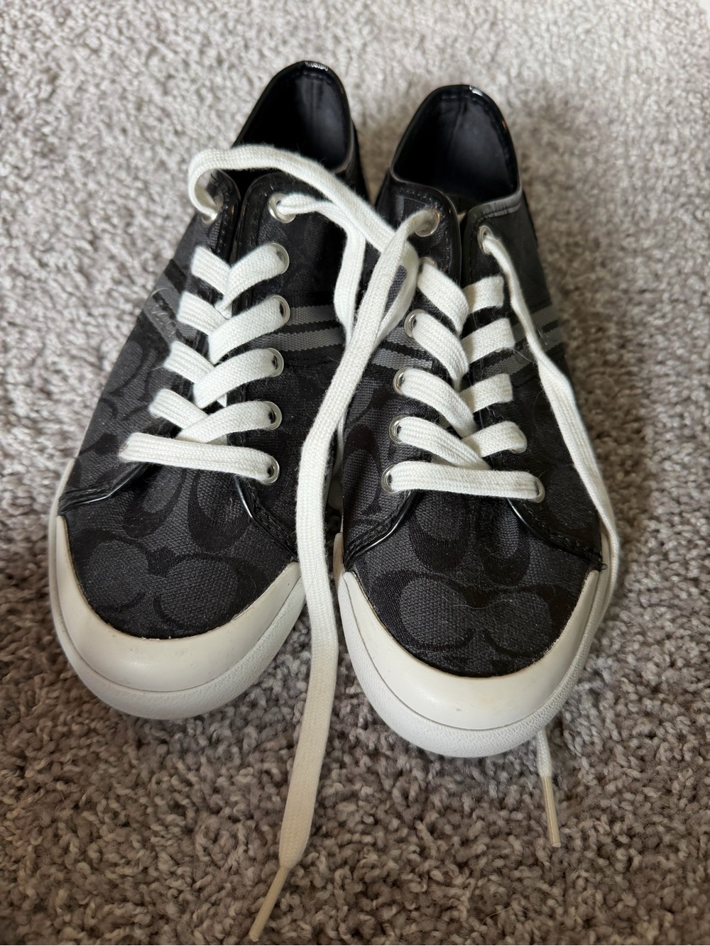 Coach Black Signature Canvas Sneakers with White Laces